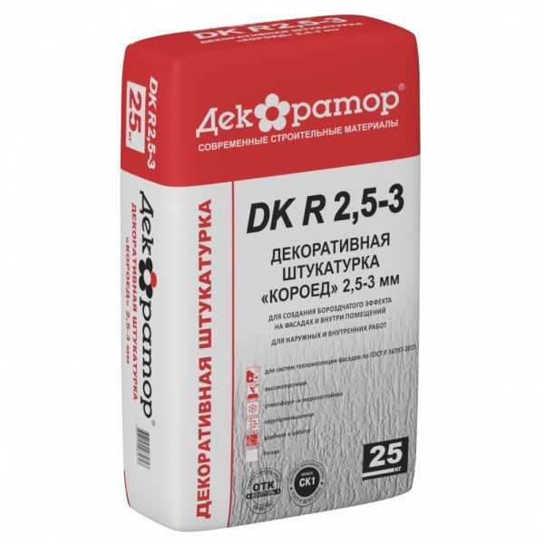 Штукатурка декоративная сухая DK "Короед-серая" R 2,5-3  (25кг.) 