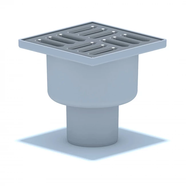 Трап пластиковый н/регул. вертикальный выпуск Ø 50мм 100х100мм с металлической решеткой до 300кг 0,7л/с гидрозатвор