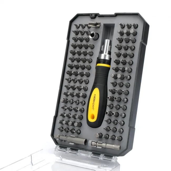 Отвертка с набором бит Cablexpert TK-SD-372, 115 предметов, CrV, реверсивный механизм, пластиковый кейс