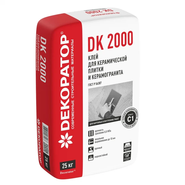 Плиточный клей Декоратор 2000 для плитки и керамогранита С1 (25кг)
