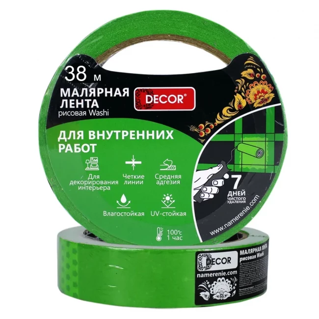 Скотч малярный зеленый для внутренних работ 25м DECOR 