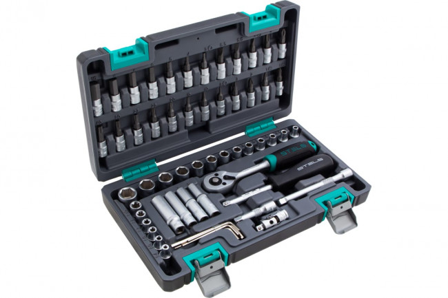 Набор инструментов, 1/4", CrV, пластиковый кейс 57 предметов Stels