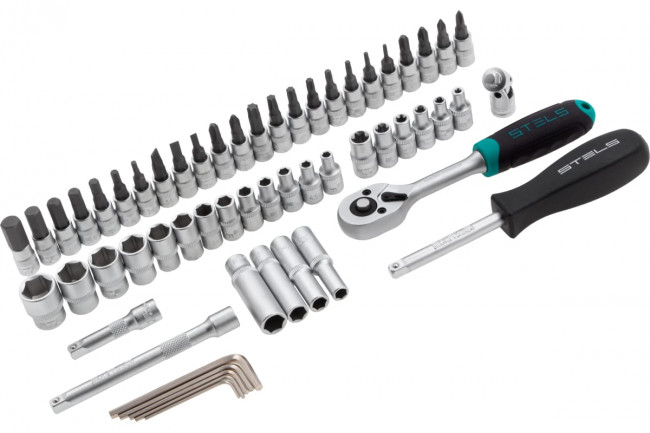 Набор инструментов, 1/4", CrV, пластиковый кейс 57 предметов Stels