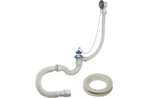 Сифон для ванной 1½"х40мм S-образный перелив, гофрированная труба 40х40/50мм, мет. цепочка, нерж.реш. А-40089 ОРИО