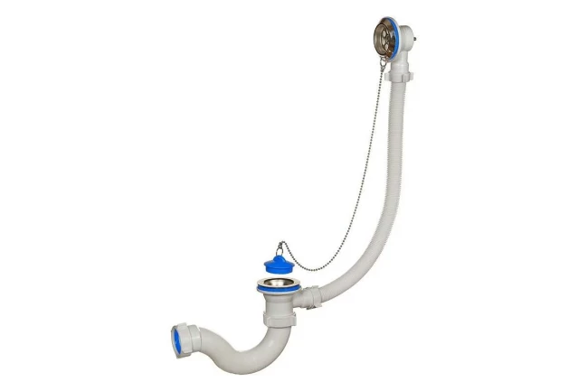 Сифон для ванной 1½"х40мм S-образный перелив, мет.цепочка, нерж.реш. А-4008 ОРИО