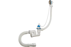 Сифон для ванной 1½"х40мм регул. перелив, гофрированная труба 40х40/50мм, мет. цепочка, нерж.реш. А-80089 ОРИО 