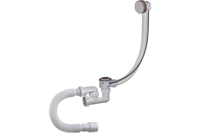 Сифон для ванной 1½"х40мм регул.полуавтомат, перелив, гофрированная труба 40х40/50мм, хром А-28089 ОРИО