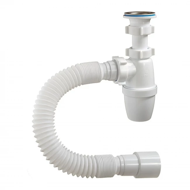 Сифон бутылочный 1¼"х40 мм малый корпус, гибкая труба  Ø 40х40/50мм нержавеющая решётка Ø 63мм А-3202 ОРИО