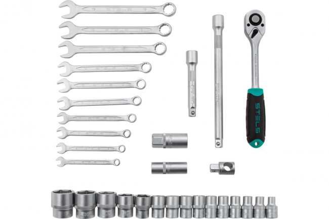 Набор инструментов, 1/2", CrV, пластиковый кейс 31 предмет Stels