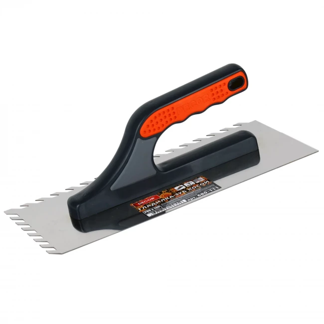 Гладилка 280х130мм полир. нерж. сталь, зуб косой, 8х8мм, 3-К ручка DЕCOR 