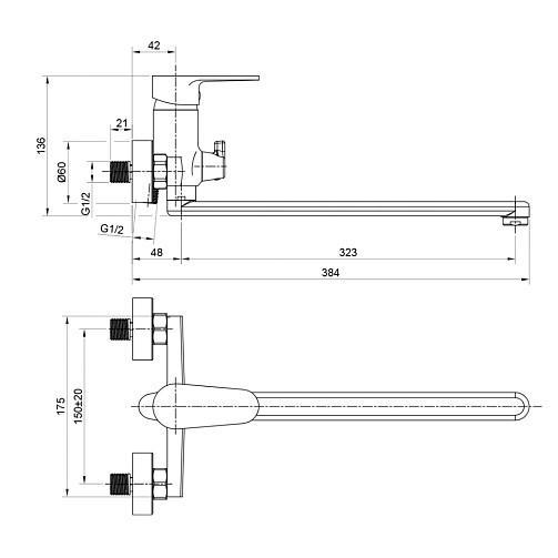 Смеситель для ванной NAT07-320 латунный одноручковый с длинным изливом NATUR Wesnaart