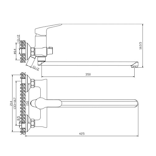 Смеситель для ванной TIS21-320 латунный одноручковый с длинным изливом TIS Wesnaart