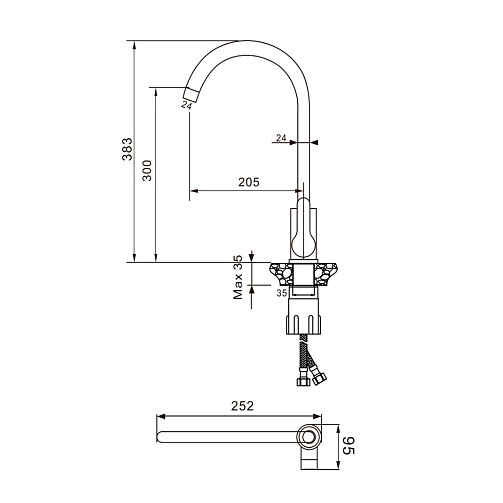 Смеситель для кухни EKO05-110 нержавеющая сталь одноручковый EKO Wesnaart