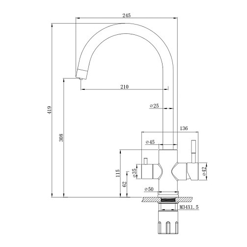 Смеситель для кухни под фильтр EKO05-111 нержавеющая сталь одноручковый EKO Wesnaart