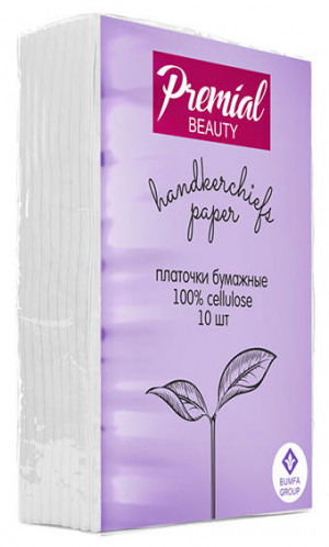 Платочки бумажные трехслойные белые неароматизированные PREMIAL classic