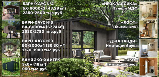 Блочно-модульный БАРН-ХАУС БХ-6000х3 тип 1 (узкая веранда)