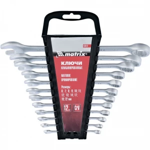 Набор ключей комбинированных 6-22мм, 12шт.,CrV, матовый хром Matrix