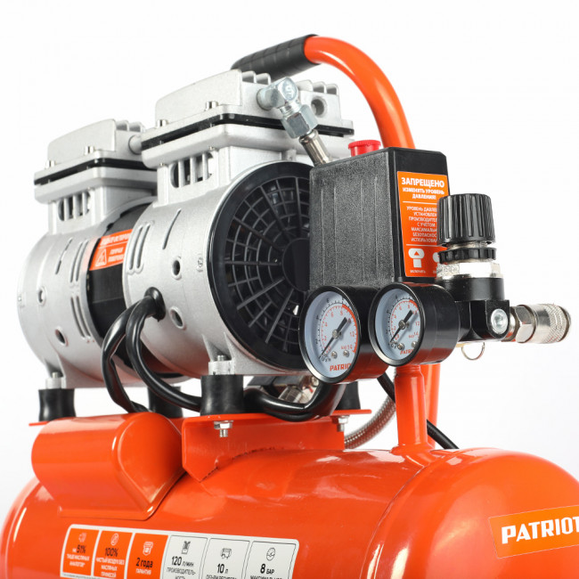 Компрессор Patriot поршневой безмасляный  WO 10-120, 120 л/мин, 8 бар, 650 Вт, 10 л, быстросъемный 1