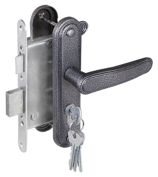 Замок врезной цилиндр.с защелк.в компл.с ручкой ЗВ7 (серебро) 4кл.