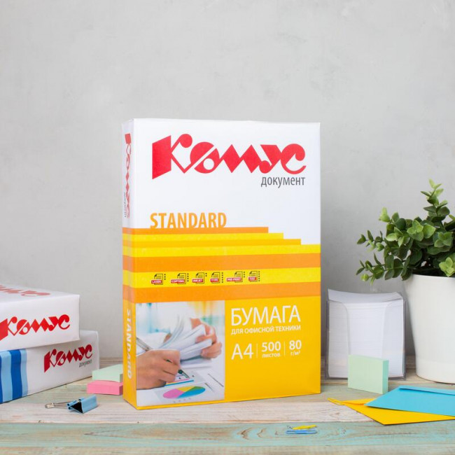 Бумага офисная Комус Документ Standard А4 80 г/кв.м марка С 146 CIE (500 листов)