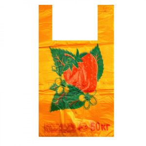 Пакет майка Ягодка малая 28+16х50,  20 мкм