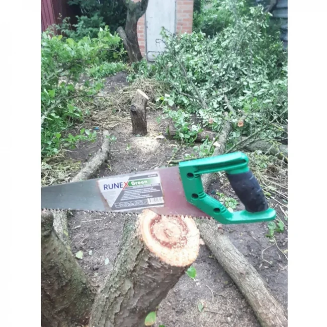 Ножовка по сырой древесине 400мм прямой крупный зуб Runex Green