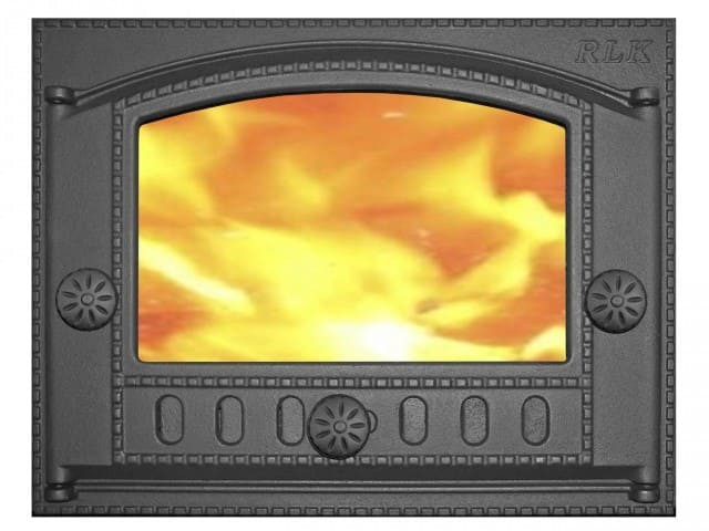 Дверца каминная чугунная ДК-2С RLK 365 крашенная со стеклом(375х300мм) 